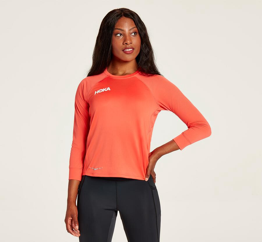 Top Hoka One One Mujer Naranjas - Performance 3/4 Sleeve - BQTV08537